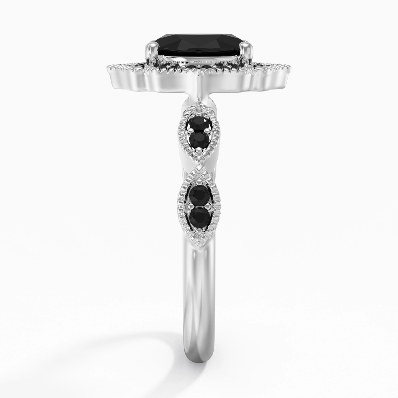 White Black Cubic Zirconia Engagement Ring