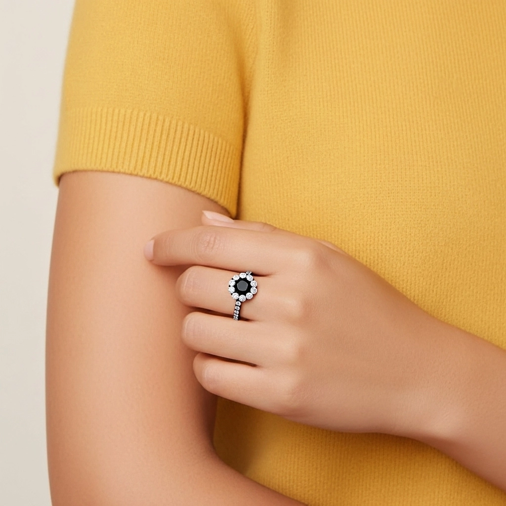 Negro Circonio cúbico Anillo de Compromiso