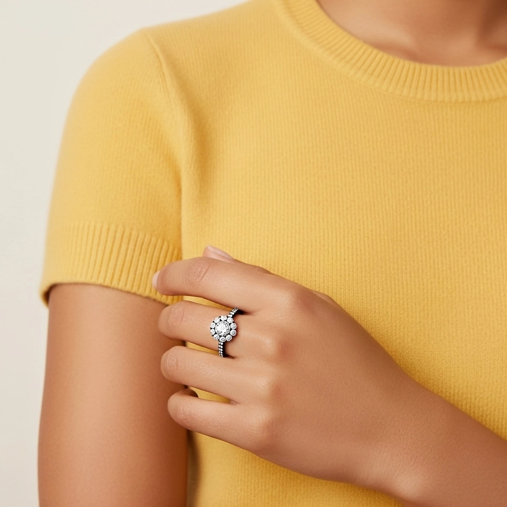 Plata esterlina 925 Aro de halo Grupo Pata recta Anillo de Compromiso