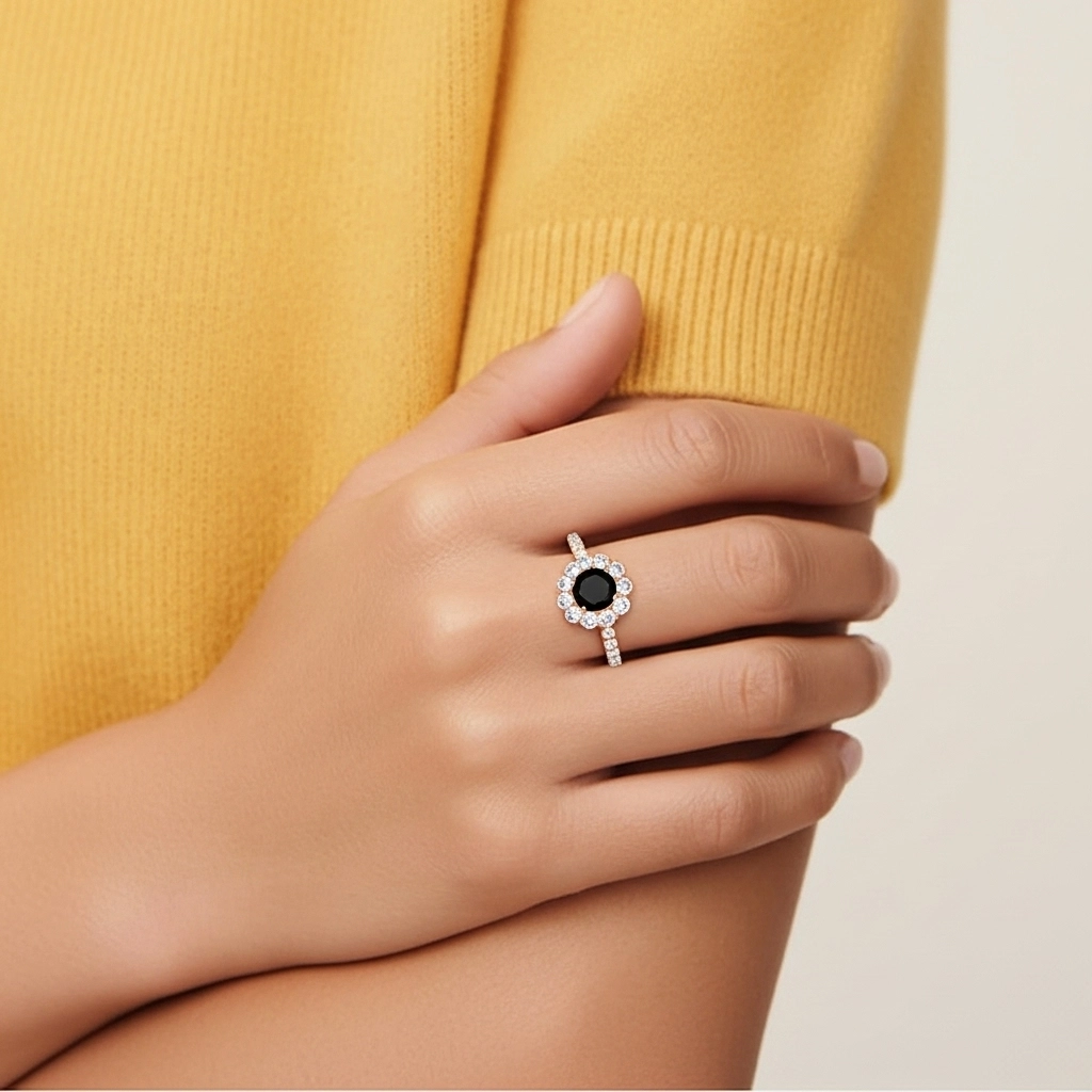 Negro Circonio cúbico Anillo de Compromiso