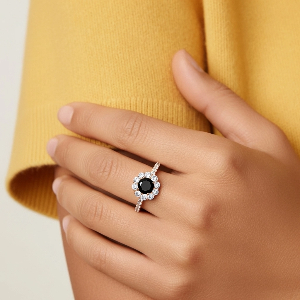 Negro Circonio cúbico Anillo de Compromiso