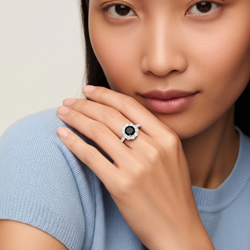 Black Cubic Zirconia Engagement Ring