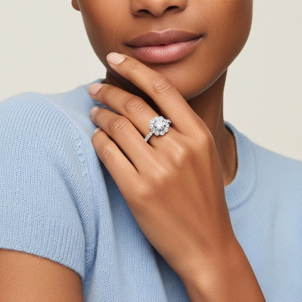 925 Sterling Silver Moissanite Engagement Ring