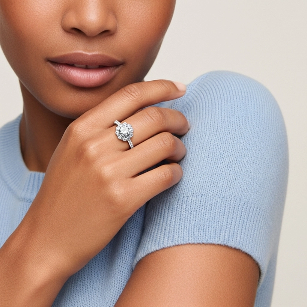 925 Sterling Silver Moissanite Engagement Ring