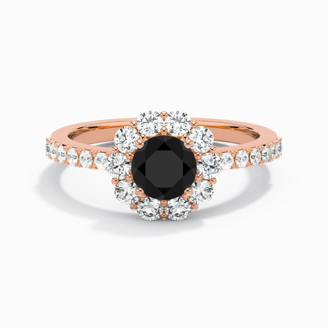 Noir Rond Bague de fiançailles Argent sterling 925 Halo Grappe Classique Tige Droite Femme