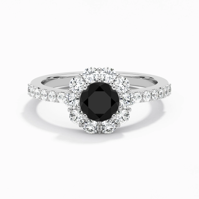 Black Round Engagement Ring 925 Sterling Silver Halo Cluster Classic Straight Shank Women