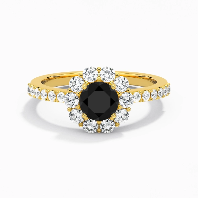 Black Round Engagement Ring 925 Sterling Silver Halo Cluster Classic Straight Shank Women