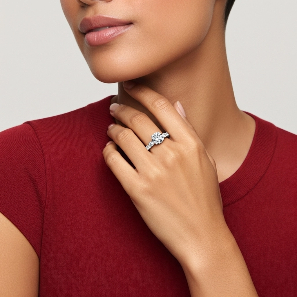 Three Stone Cathedral Engagement Ring 1.50ct Moissanite