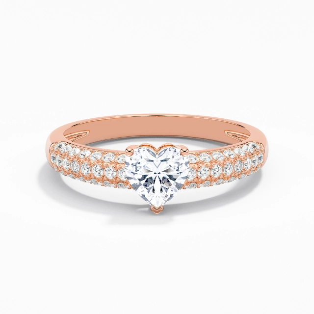 Traditional Shank Luxury Pavé Engagement Ring Moissanite 1.00ct Heart 14K Rose Gold