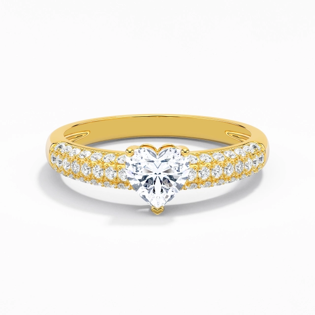 Traditional Shank Luxury Pavé Engagement Ring Moissanite 1.00ct Heart 925 Sterling Silver