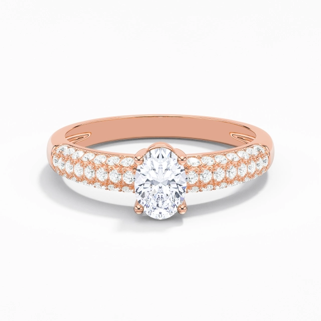 Traditional Shank Luxury Pavé Engagement Ring Moissanite 1.00ct Oval 925 Sterling Silver