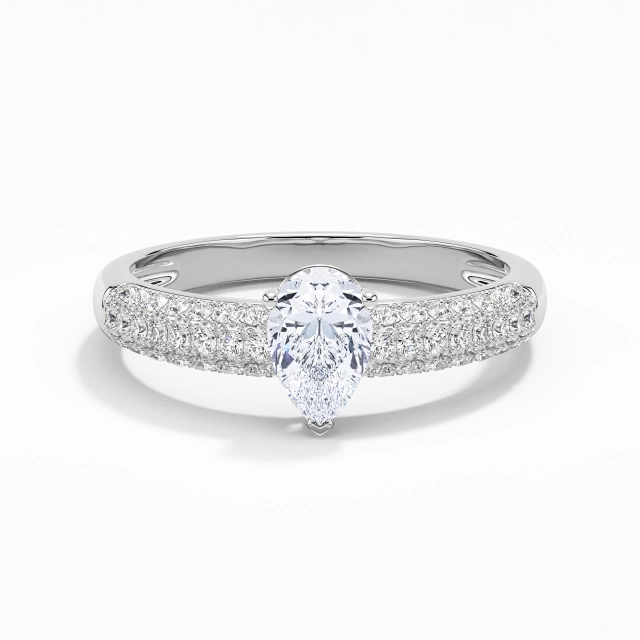 Traditional Shank Luxury Pavé Engagement Ring Moissanite 1.00ct Pear 925 Sterling Silver