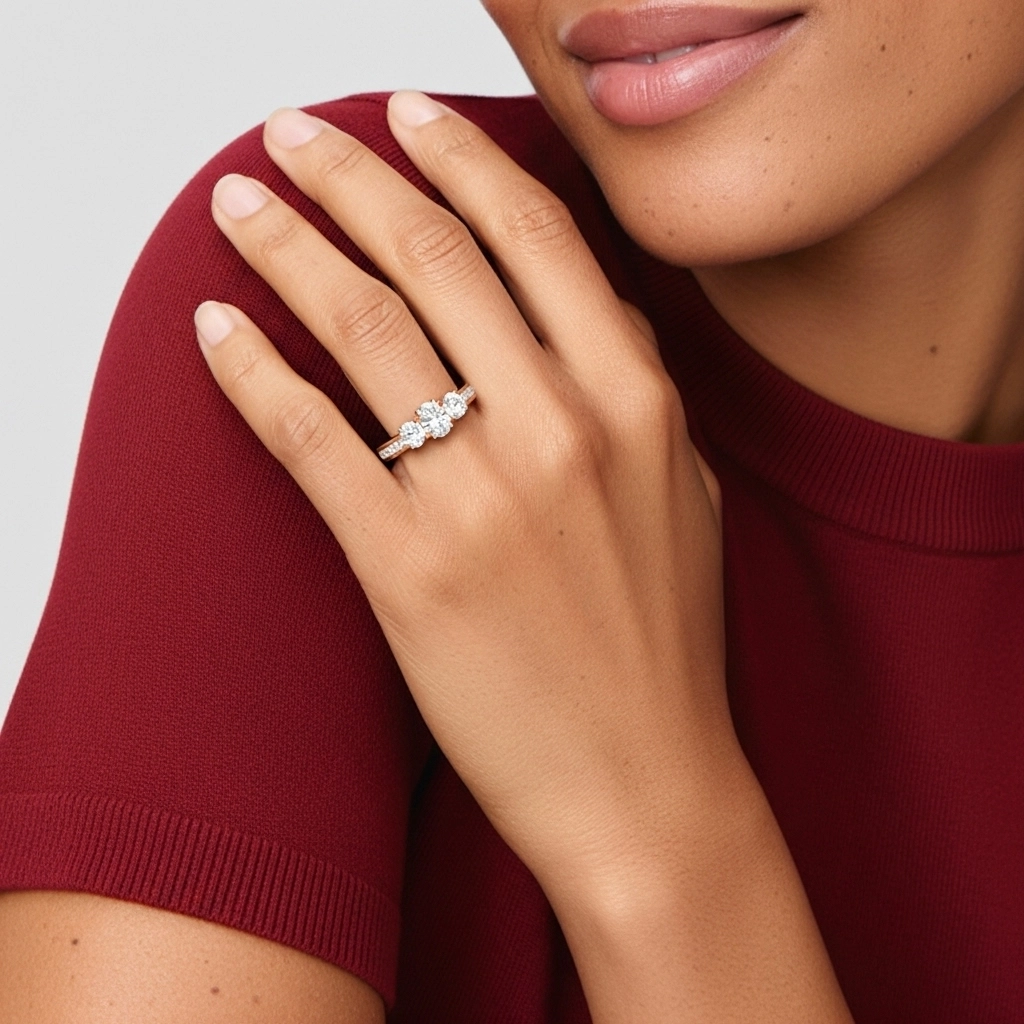 Three Stone Trellis Engagement Ring 1.50ct Moissanite