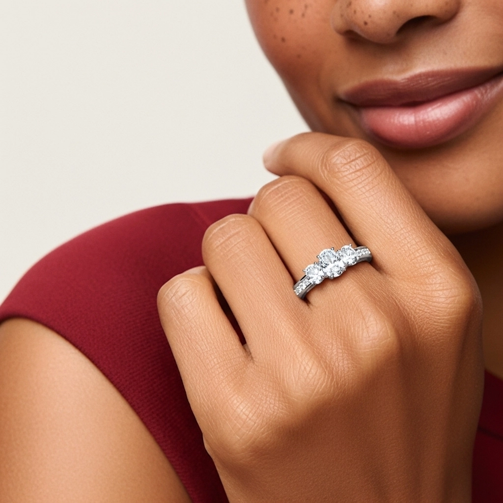 Three Stone Trellis Engagement Ring 2.00ct Moissanite