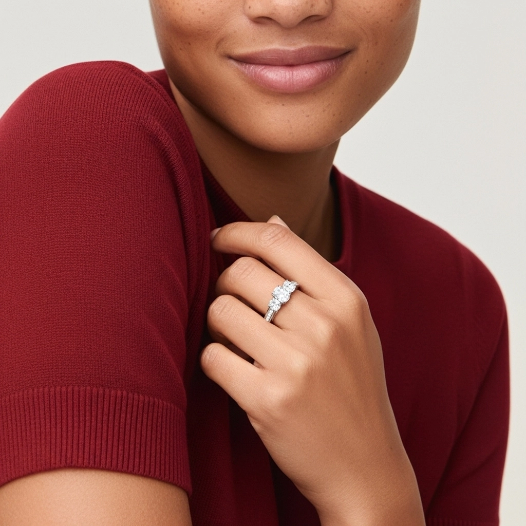 Three Stone Trellis Engagement Ring 2.00ct Moissanite