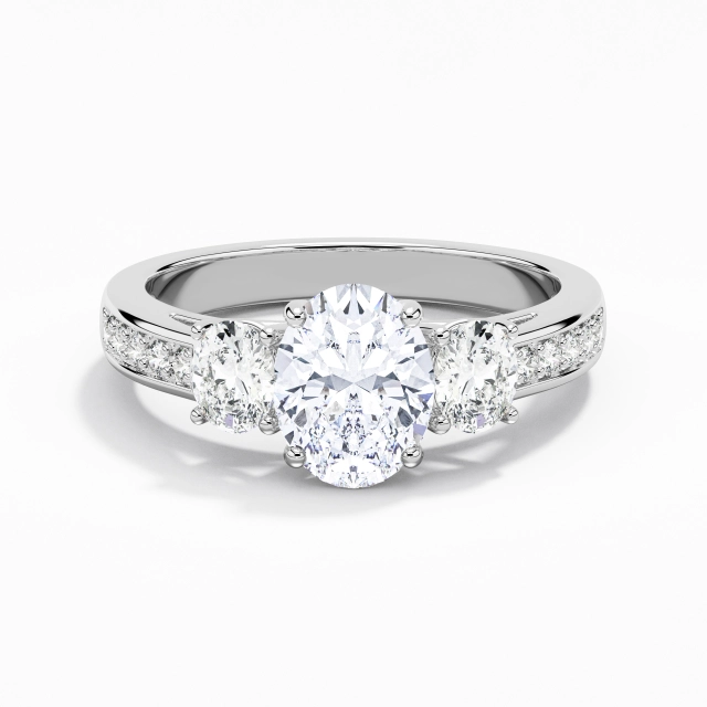 Canaliser Classique Trois pierres Treillis Bague de fiançailles Moissanite 2.00ct Ovale Argent sterling 925