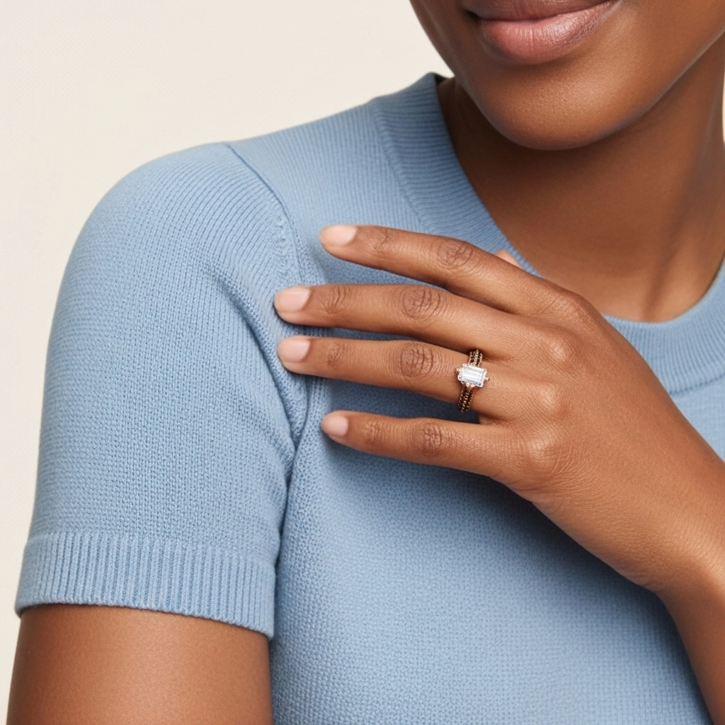 Classique Émeraude 1.00ct Zircon cubique Bague de fiançailles