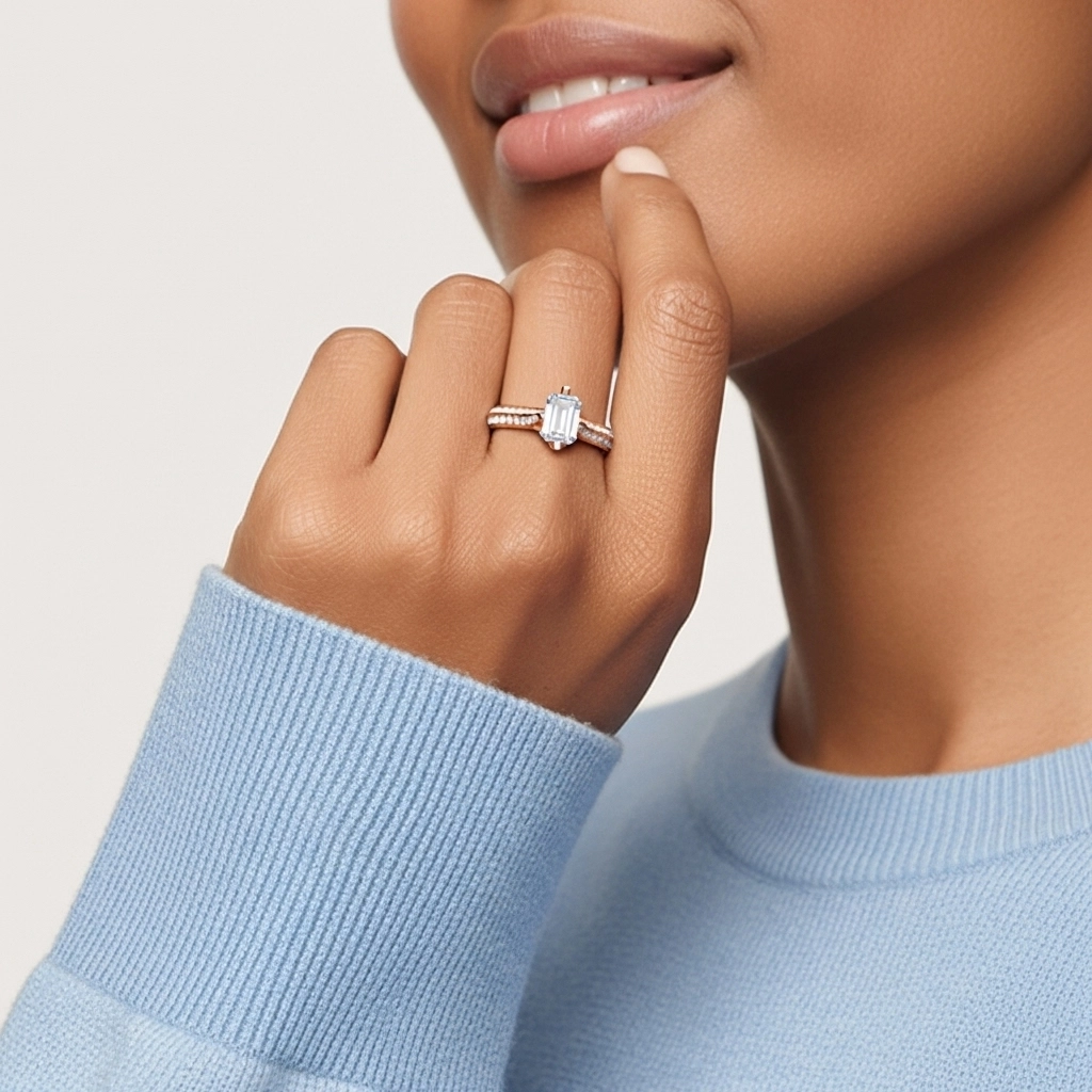 Pavé Oriente - Occidente Anillo de Compromiso 1.00ct Moissanita