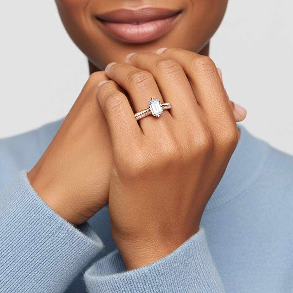 Pavé Oriente - Occidente Anillo de Compromiso 1.00ct Moissanita