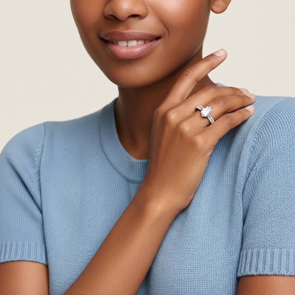 Pavé Est Ouest Bague de fiançailles 1.00ct Zircon cubique