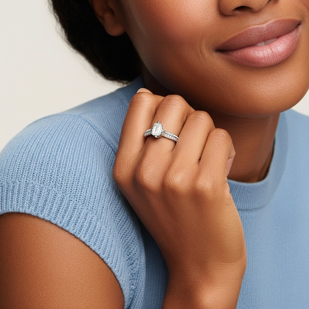 Pavé Est Ouest Bague de fiançailles 1.00ct Zircon cubique