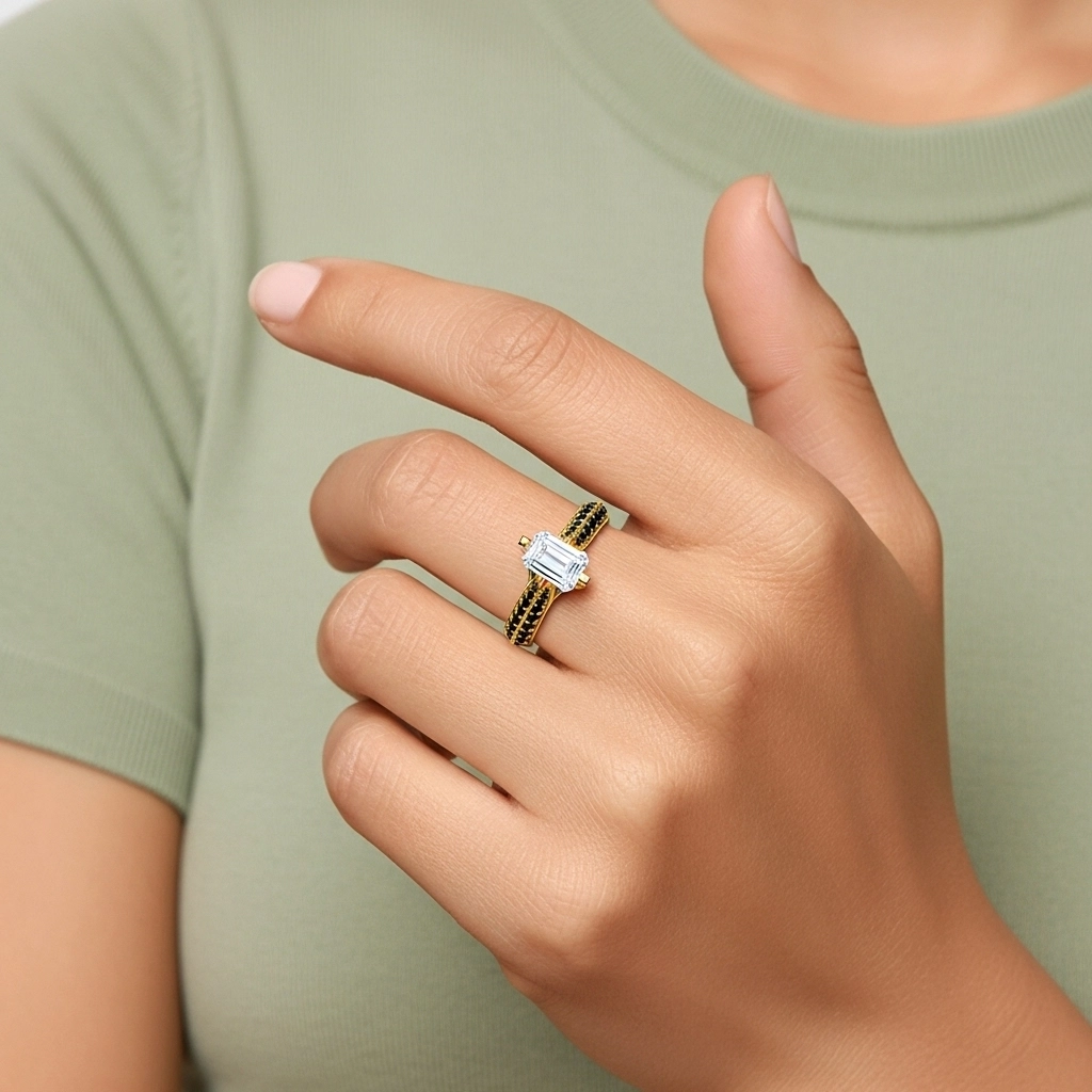 Classique Émeraude 1.00ct Zircon cubique Bague de fiançailles