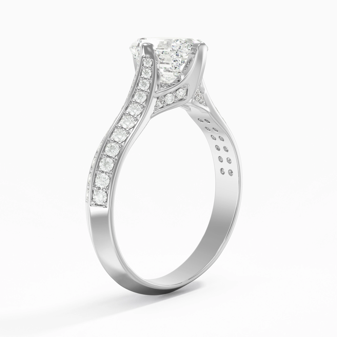 Pavé Est Ouest Bague de fiançailles 1.00ct Zircon cubique