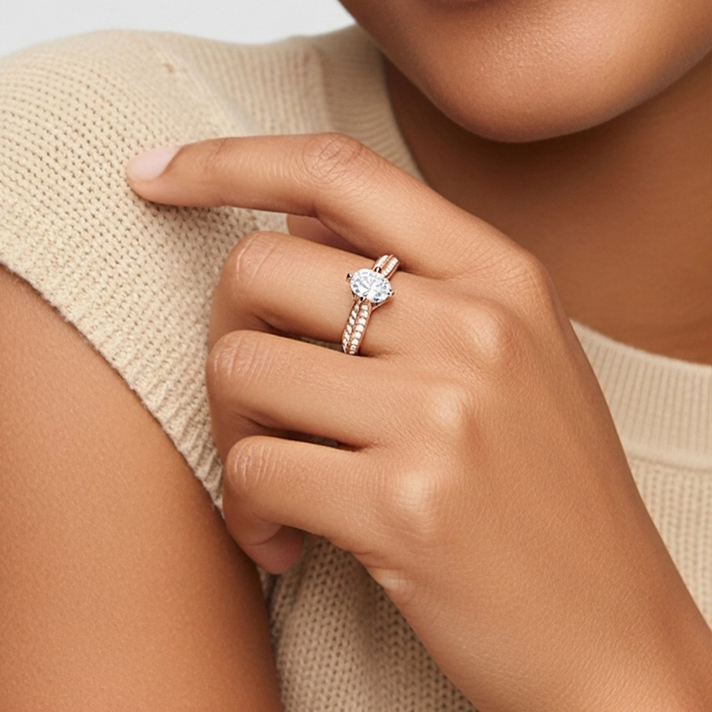 Pavé Oriente - Occidente Anillo de Compromiso 1.50ct Moissanita