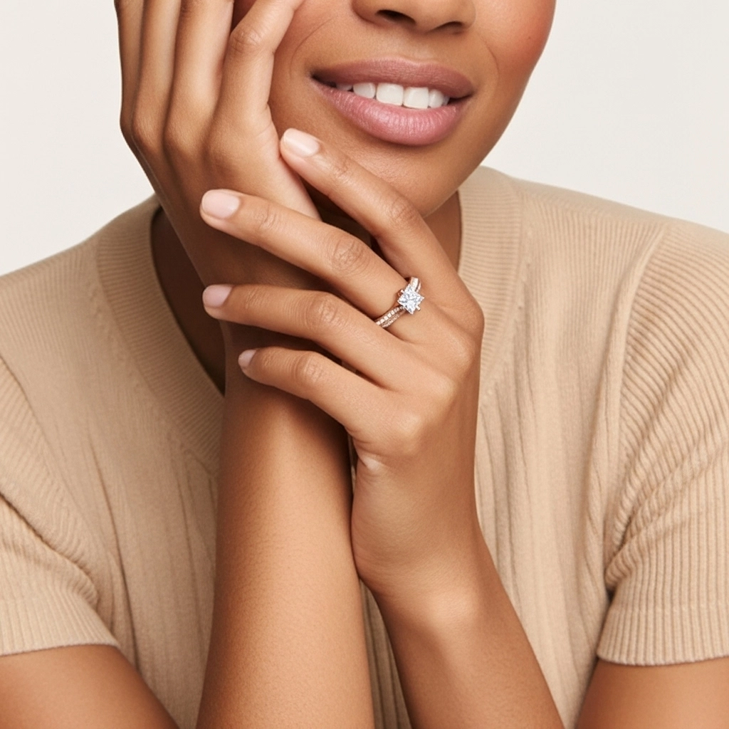 Pavé Oriente - Occidente Anillo de Compromiso 1.50ct Moissanita