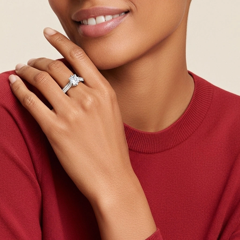 Pavé Est Ouest Bague de fiançailles 1.50ct Zircon cubique