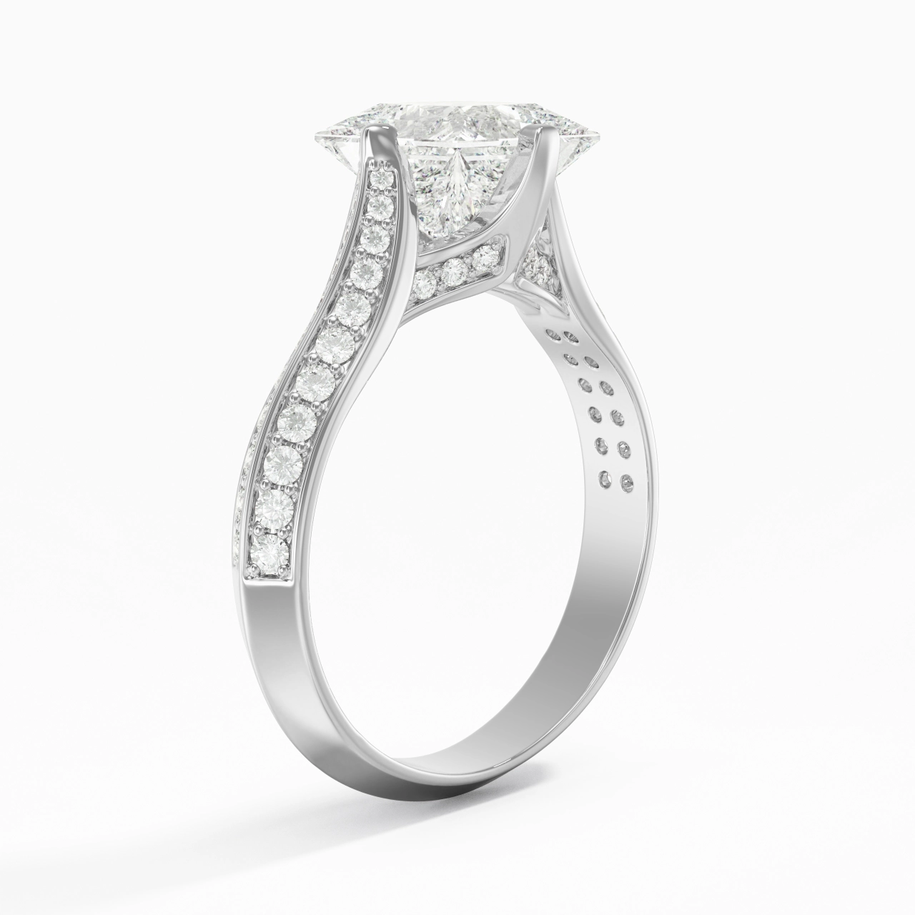 Pavé Est Ouest Bague de fiançailles 2.00ct Moissanite