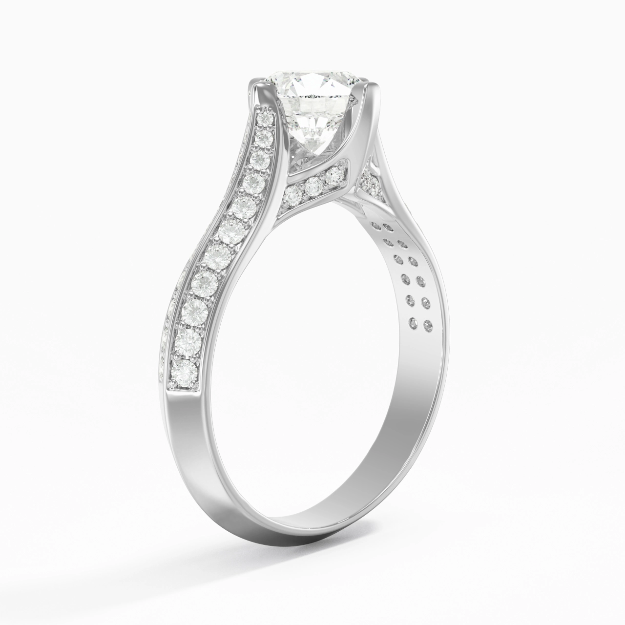 Pavé Est Ouest Bague de fiançailles 1.00ct Zircon cubique