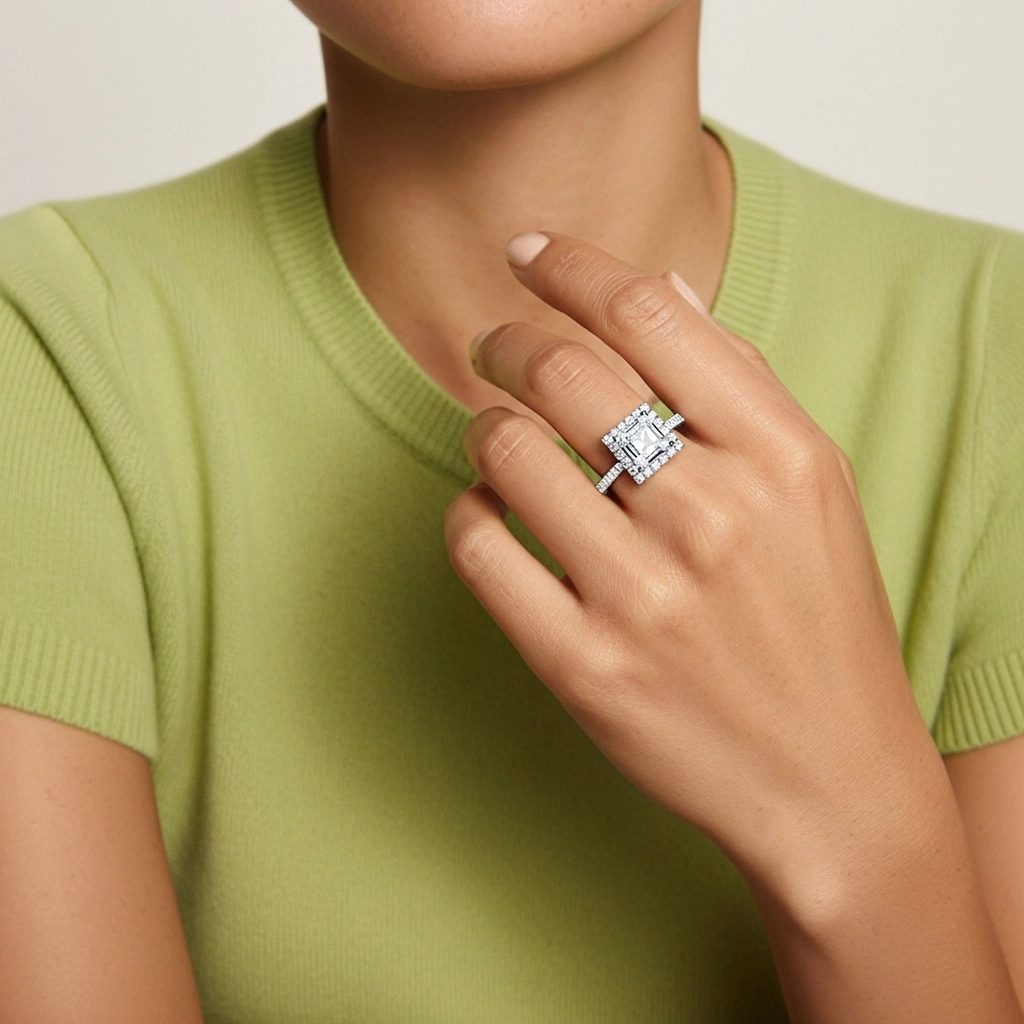 Halo Bague de fiançailles 1.00ct Moissanite