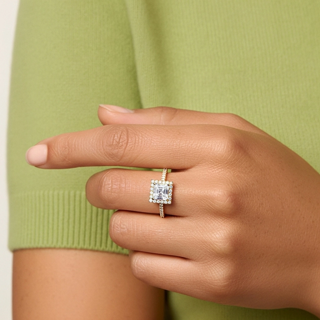 Halo Bague de fiançailles 1.00ct Moissanite