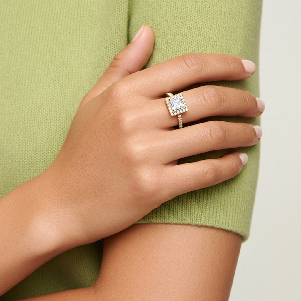 Halo Bague de fiançailles 1.00ct Moissanite