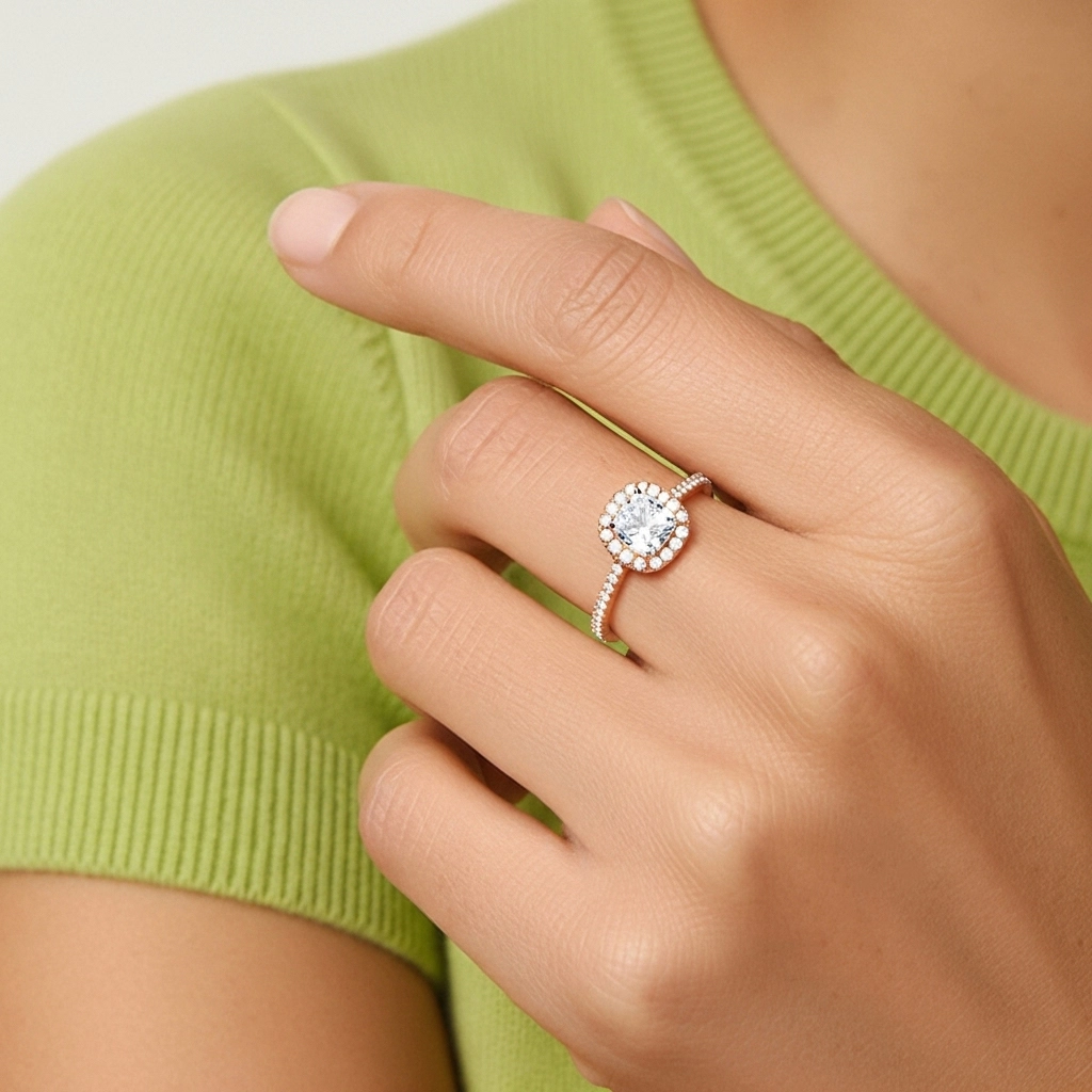 Halo Bague de fiançailles 0.80ct Moissanite