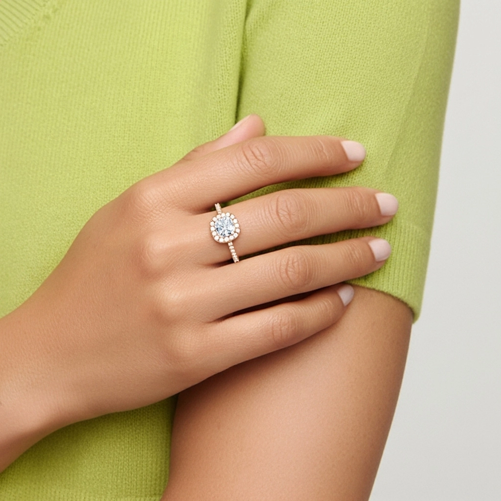 Halo Bague de fiançailles 0.80ct Moissanite