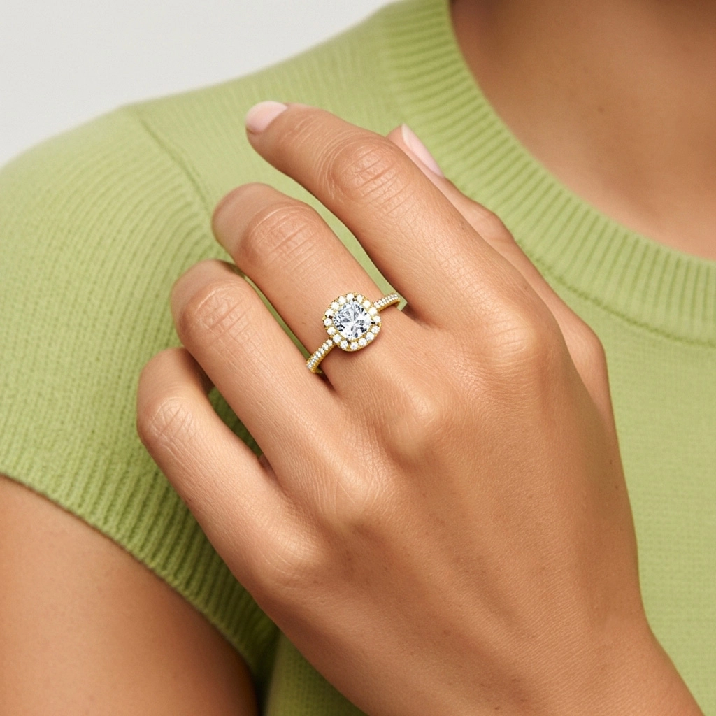 Argent sterling 925 Halo Tige Traditionnelle Bague de fiançailles