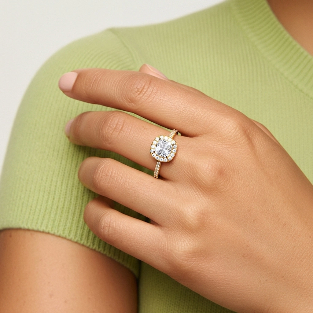 Argent sterling 925 Halo Tige Traditionnelle Bague de fiançailles