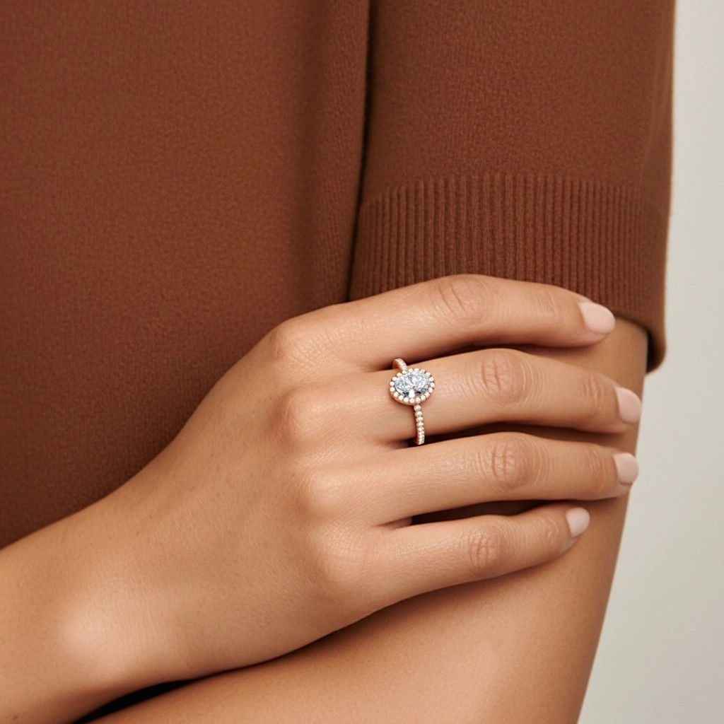 Halo Bague de fiançailles 1.00ct Moissanite