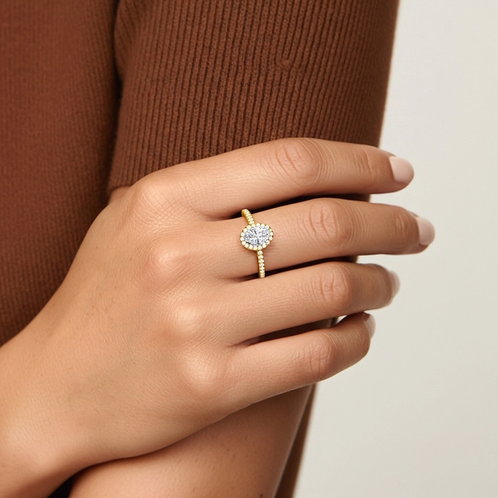 Halo Bague de fiançailles 1.00ct Moissanite