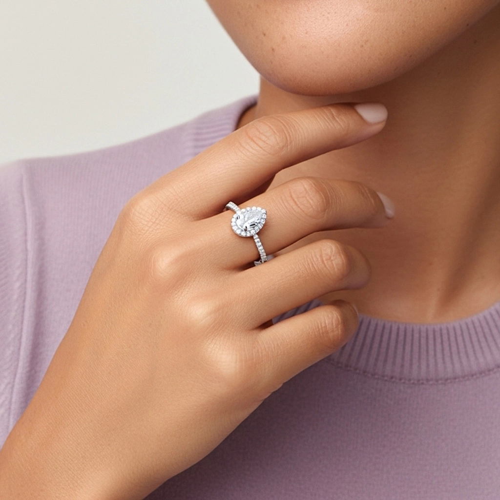 Halo Bague de fiançailles 1.20ct Moissanite