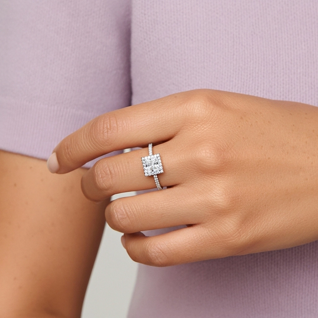 Halo Bague de fiançailles 1.20ct Moissanite