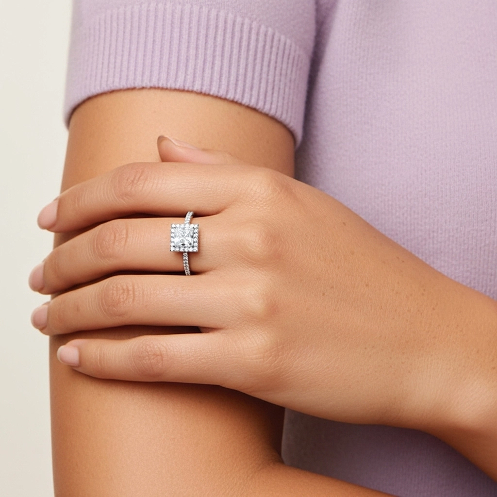 Halo Bague de fiançailles 1.20ct Moissanite