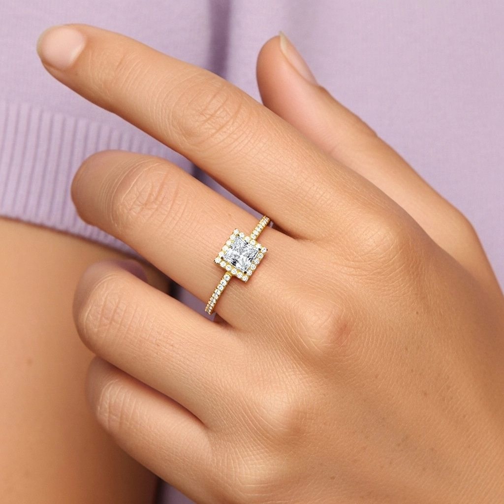 Halo Bague de fiançailles 1.20ct Moissanite