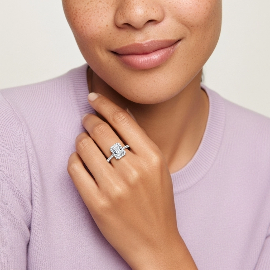 Argent sterling 925 Halo Tige Traditionnelle Bague de fiançailles