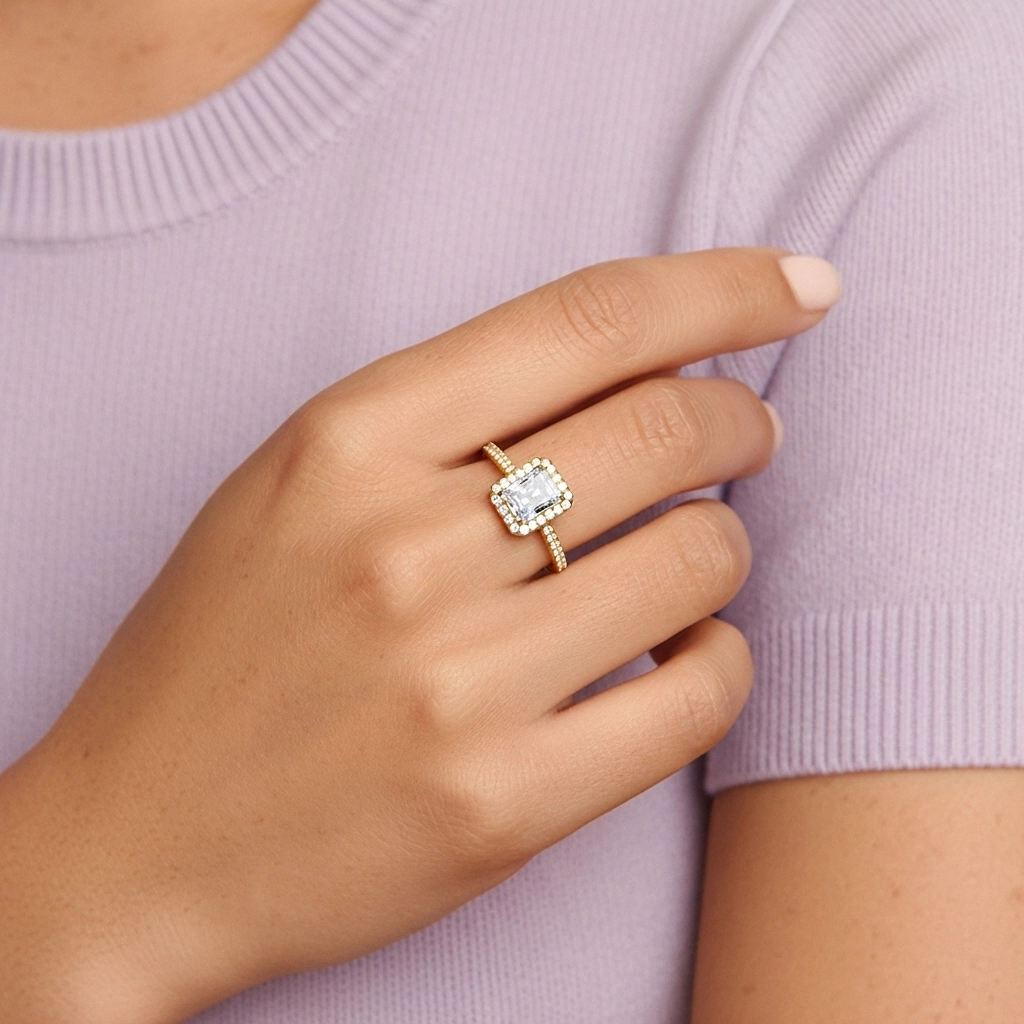 Aro de halo Anillo de Compromiso 1.00ct Moissanita