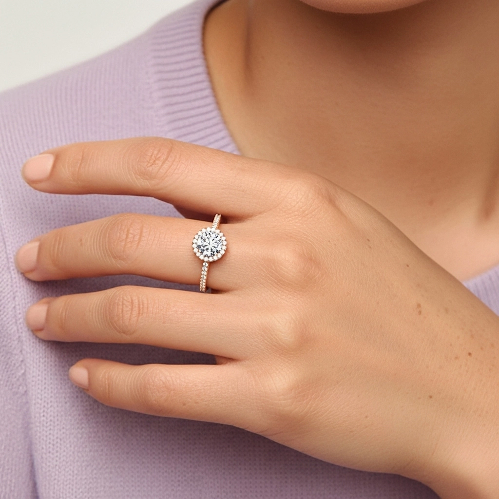 Halo Bague de fiançailles 1.20ct Moissanite