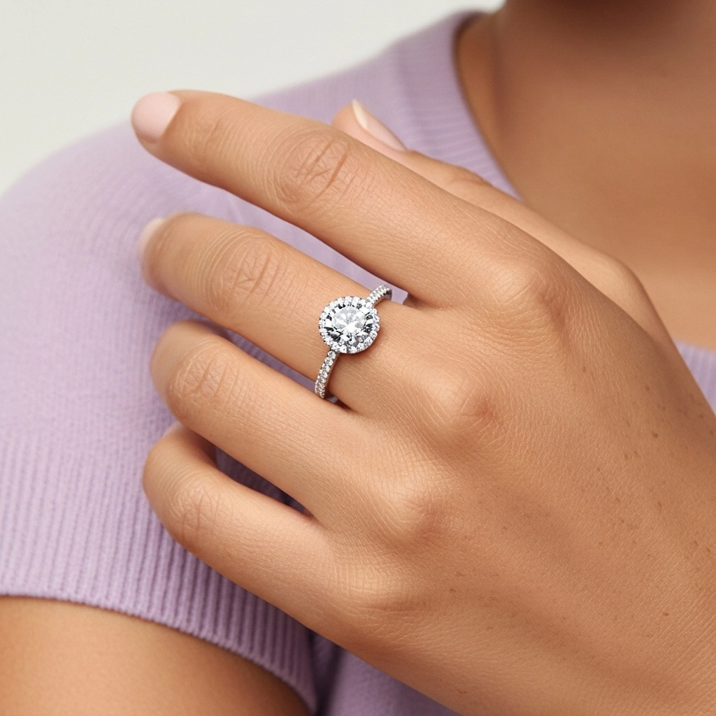 Halo Bague de fiançailles 1.00ct Moissanite