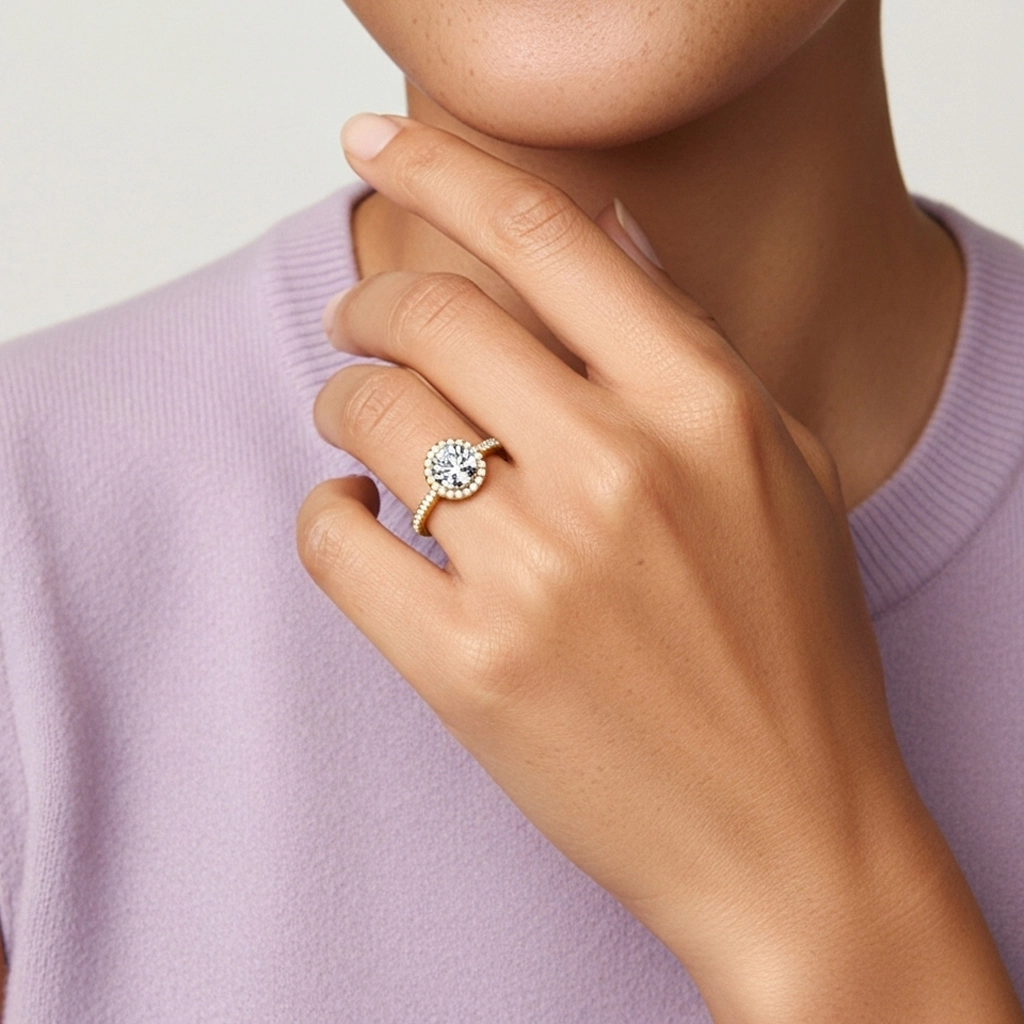 Halo Bague de fiançailles 1.20ct Moissanite